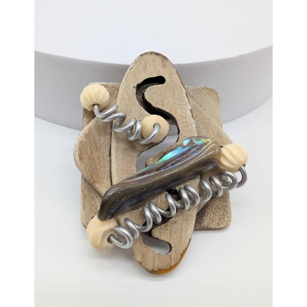Jeff Lieb Pin Brooch Metal Wood Resin Rare Boho Retro Vintage Signed